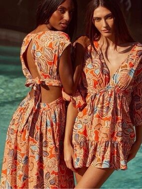 Misa Los Angeles Sari Dress in Tangerine Flora Size Medium NWT